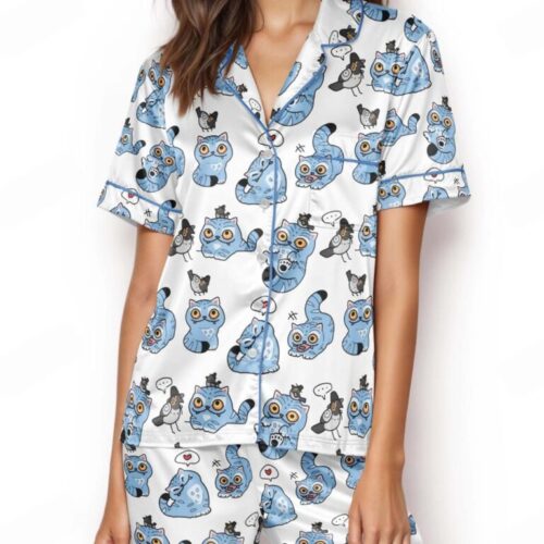 Derpy Blue Tiger Satin Pajamas Short Set