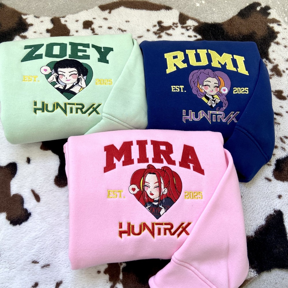 Kpop Demon Hunters, Zoey Rumi Mira Embroidered Sweatshirt/T-Shirt, Hoodie Kpop Demon Hunters, Zoey Rumi Mira Embroidered Sweatshirt/T-Shirt, Hoodie
