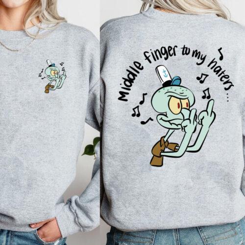 Squidward Tentacles Middle Finger To My Haters 2 Sides T-Shirt
