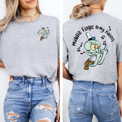 Squidward Tentacles Middle Finger To My Haters 2 Sides T-Shirt