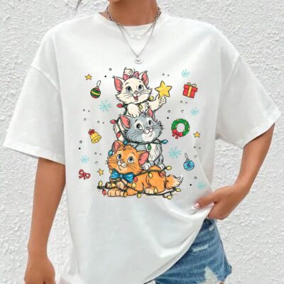 Cartoon Cats Christmas T-Shirt