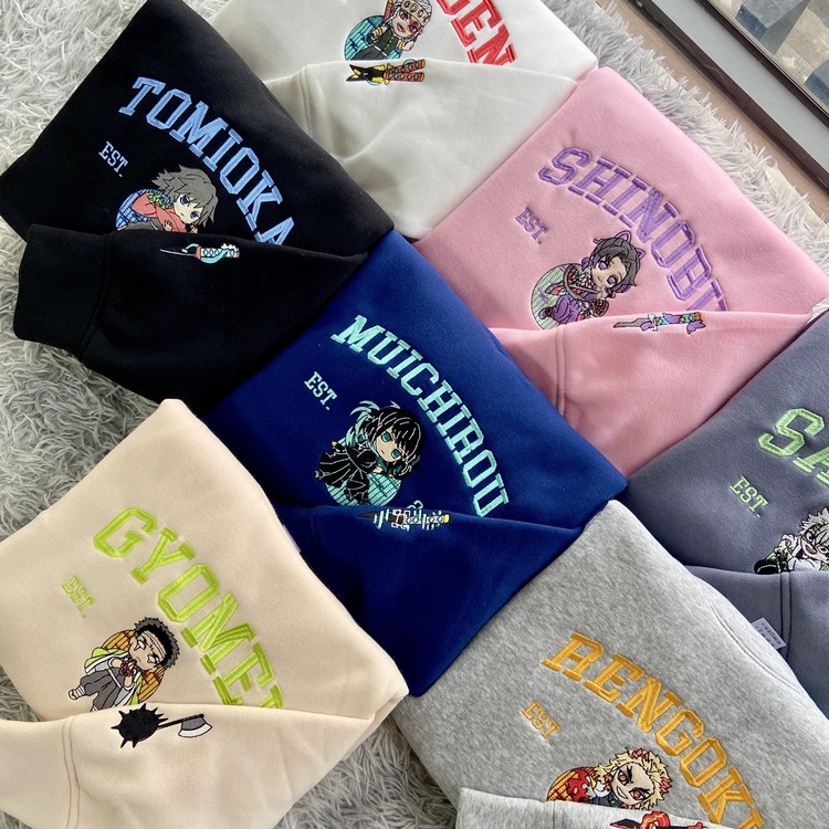 Demon Slayer 2 Sides Embroidered Sweatshirt, Hoodie, T-shirt, Movie Fan Demon Slayer 2 Sides Embroidered Sweatshirt, Hoodie, T-shirt, Movie Fan