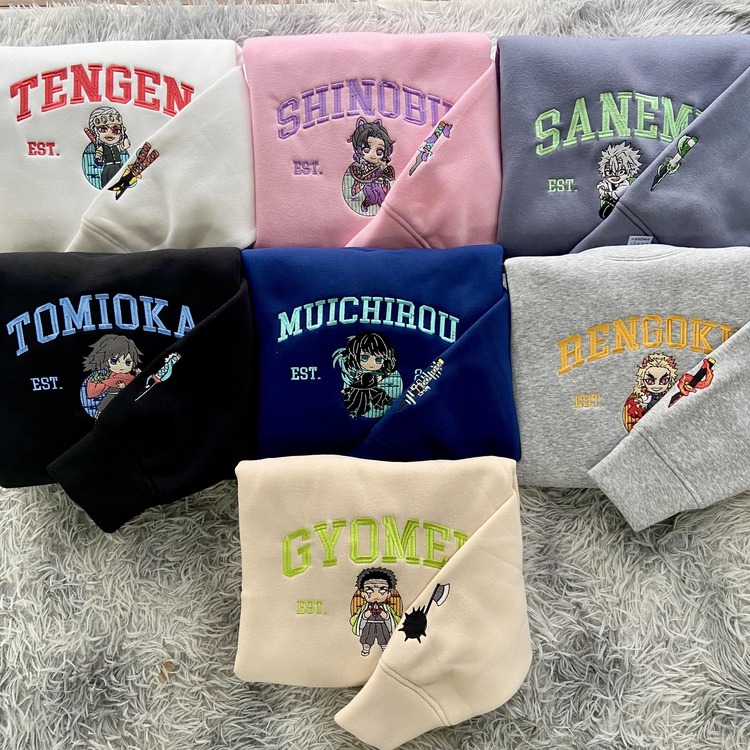 Demon Slayer 2 Sides Embroidered Sweatshirt, Hoodie, T-shirt, Movie Fan Demon Slayer 2 Sides Embroidered Sweatshirt, Hoodie, T-shirt, Movie Fan