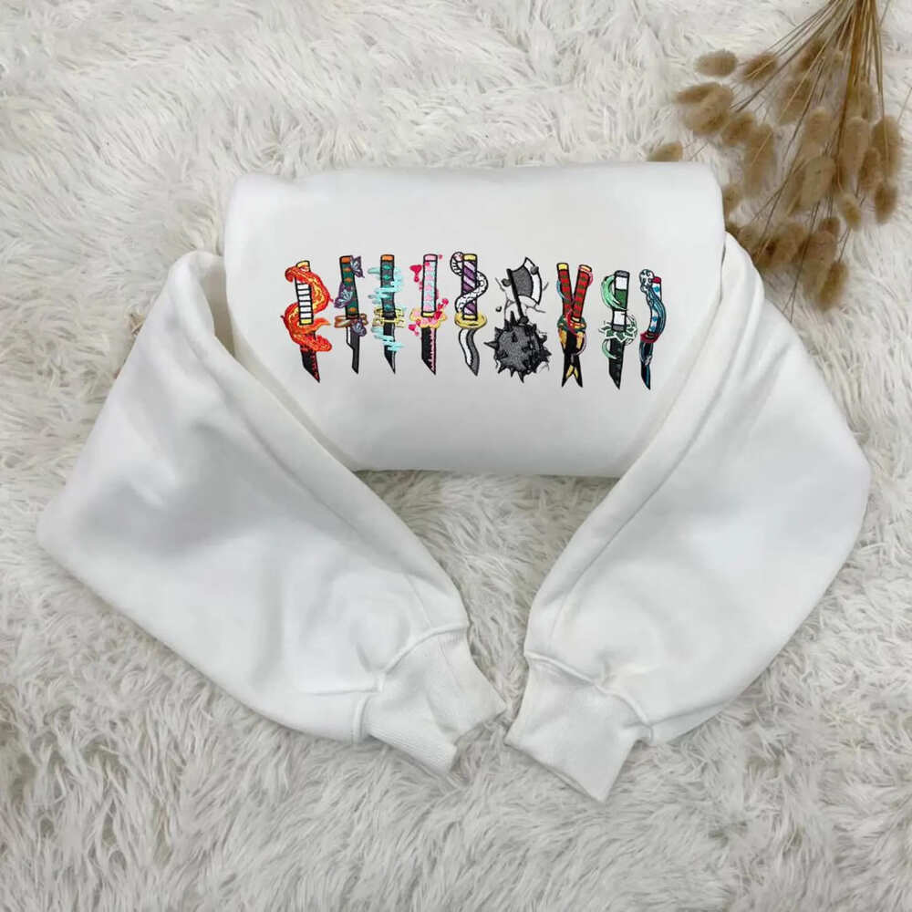 Embroidered Anime Crewneck Sweatshirt, Demon Slayer Fan Embroidered Anime Crewneck Sweatshirt, Demon Slayer Fan
