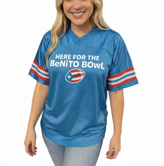 Version 2 Here for the Benito Bowl Football Jersey, Bad Bunny Fan Version 2 Here for the Benito Bowl Football Jersey, Bad Bunny Fan