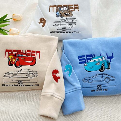 McQueen & Sally & Mater & Guido (Ver 4) – Embroidered Sweatshirt/Hoodie/T-shirt