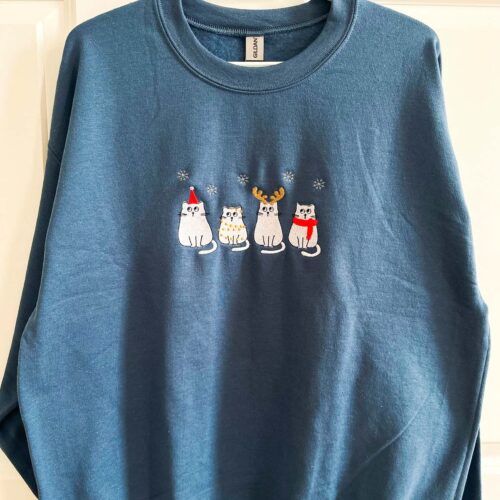 Christmas Cat Embroidered Sweatshirt