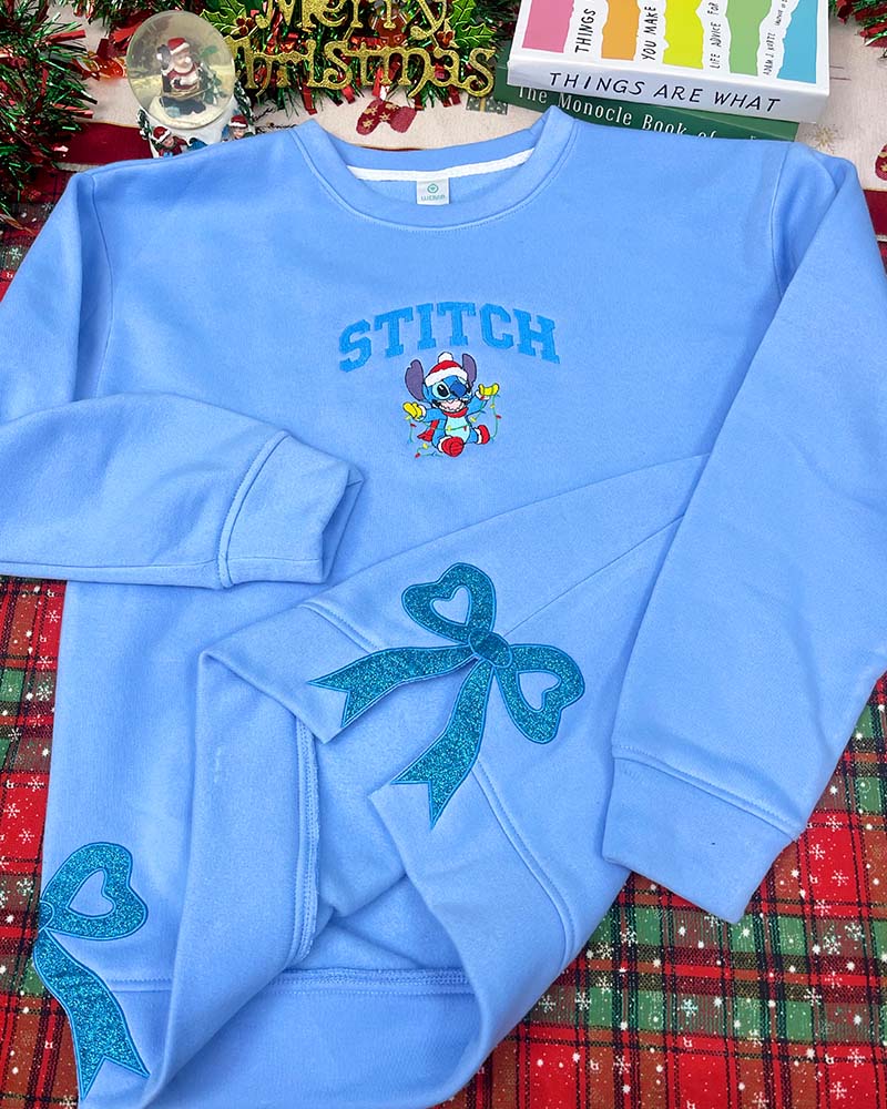 Stitch & Angel Christmas Sided Bow – Embroidered Youth Sweatshirt/Hoodie/T-shirt Stitch & Angel Christmas Sided Bow – Embroidered Youth Sweatshirt/Hoodie/T-shirt