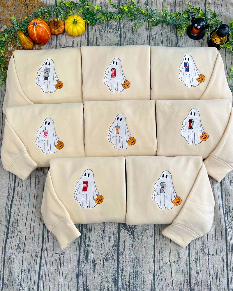 Ghost Drinking – Embroidered Sweatshirt/Hoodie/T-shirt Ghost Drinking – Embroidered Sweatshirt/Hoodie/T-shirt
