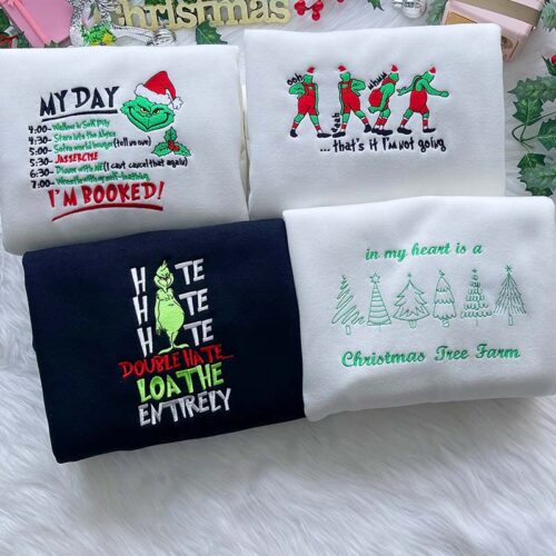 Grinch-inspired Christmas Collection – Embroidered Sweatshirt/Hoodie/T-shirt