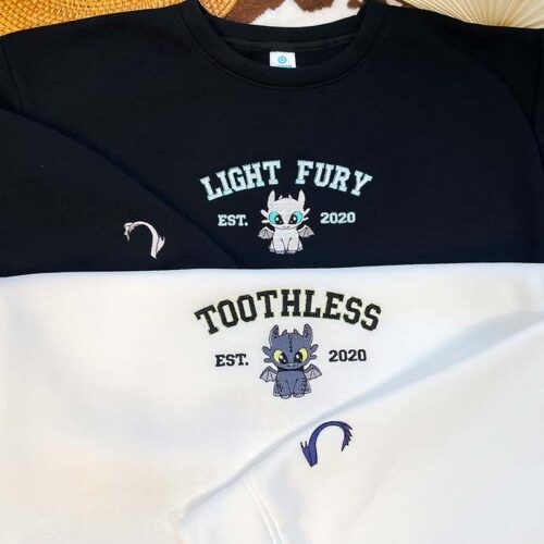 Toothless & Light Fury – Embroidered Sweatshirt/Hoodie/T-shirt