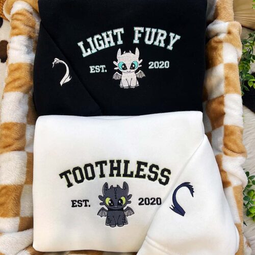 Toothless & Light Fury – Embroidered Sweatshirt/Hoodie/T-shirt