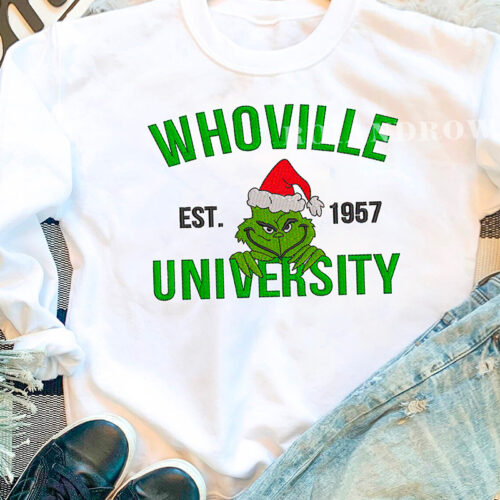 Grinch Whoville University – Christmas Embroidered Sweatshirt