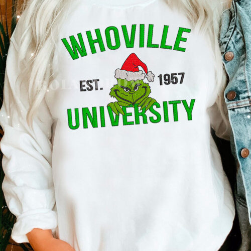 Grinch Whoville University – Christmas Embroidered Sweatshirt