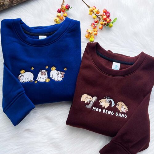 Moo Deng Hippo – Embroidered Sweatshirt/Hoodie/T-shirt