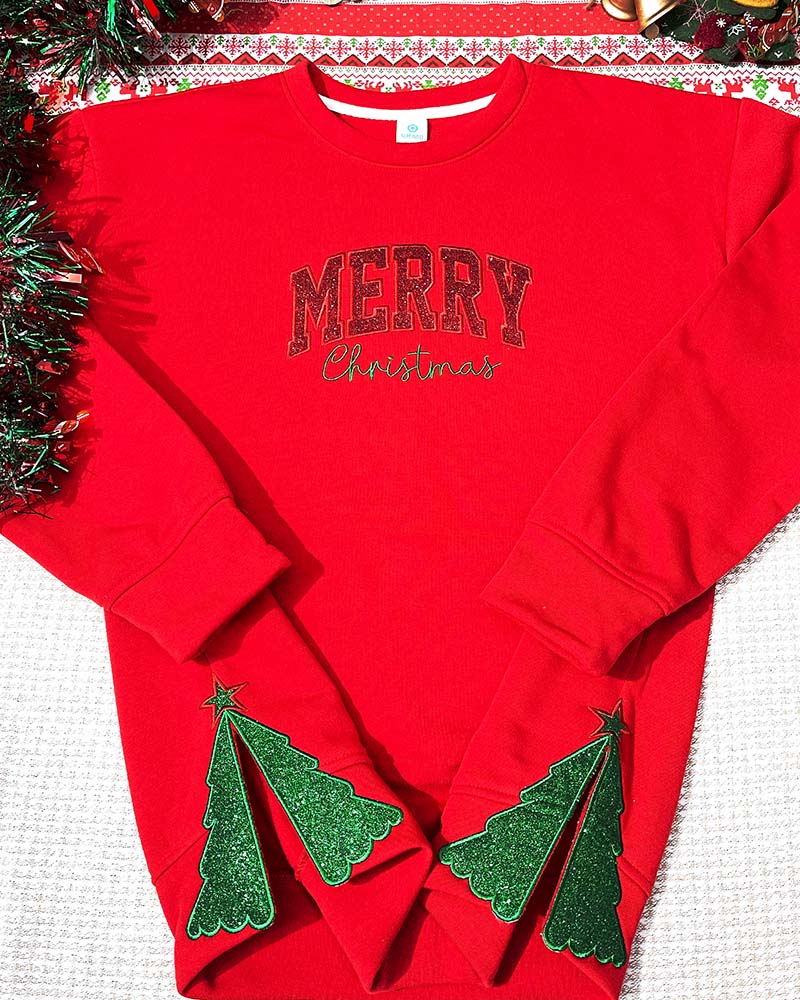 Merry Christmas Sided Bow – Embroidered Youth Sweatshirt/Hoodie/T-shirt Merry Christmas Sided Bow – Embroidered Youth Sweatshirt/Hoodie/T-shirt