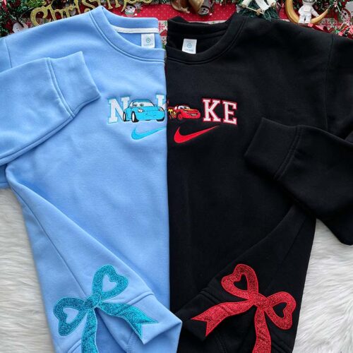 Mcqueen & Sally with Bow – Embroidered Sweatshirt/Hoodie/T-shirt