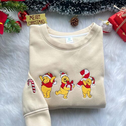 Winnie The Pooh Cute Xmas – Embroidered Sweatshirt/Hoodie/T-shirt