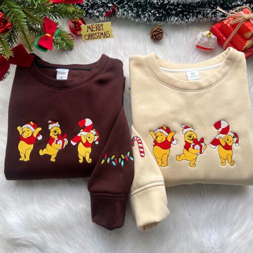 Winnie The Pooh Cute Xmas – Embroidered Sweatshirt/Hoodie/T-shirt
