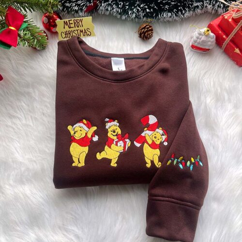 Winnie The Pooh Cute Xmas – Embroidered Youth Sweatshirt/Hoodie/T-shirt
