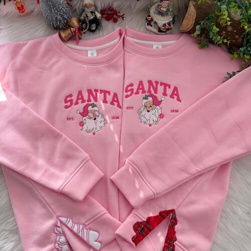 Santa Clause Cute Pink Christmas  – Embroidered Sweatshirt/Hoodie/T-shirt
