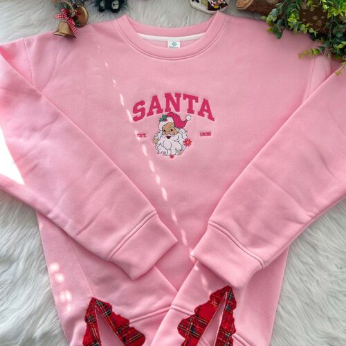 Santa Clause Cute Pink Christmas – Embroidered Youth Sweatshirt/Hoodie/T-shirt