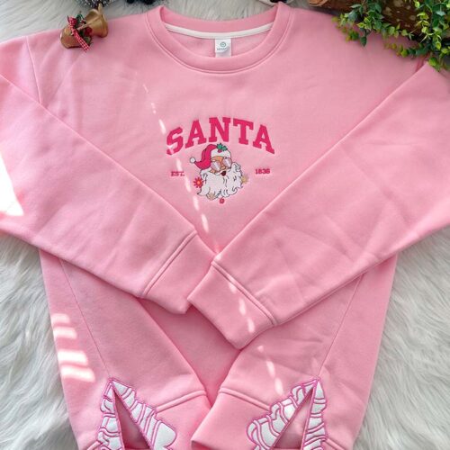 Santa Clause Cute Pink Christmas  – Embroidered Sweatshirt/Hoodie/T-shirt
