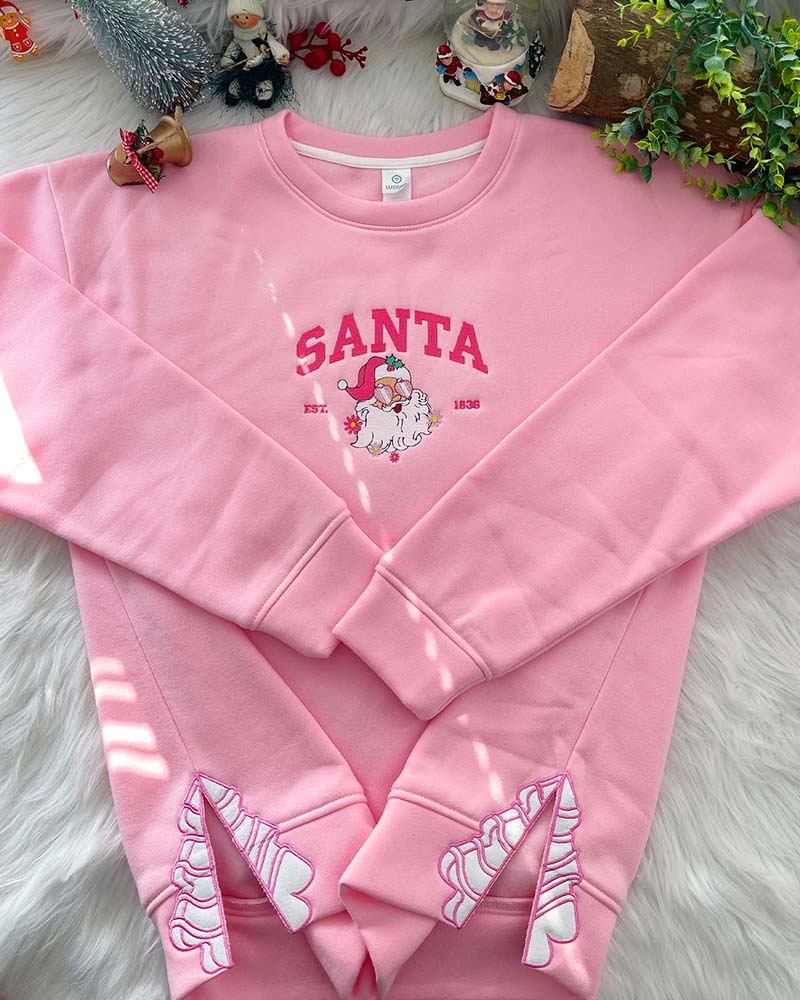 Santa Clause Cute Pink Christmas – Embroidered Sweatshirt/Hoodie/T-shirt Santa Clause Cute Pink Christmas – Embroidered Sweatshirt/Hoodie/T-shirt