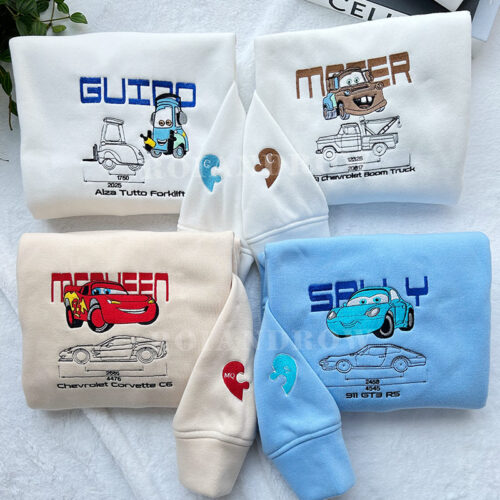 McQueen & Sally & Mater & Guido (Ver 4) – Embroidered Sweatshirt/Hoodie/T-shirt