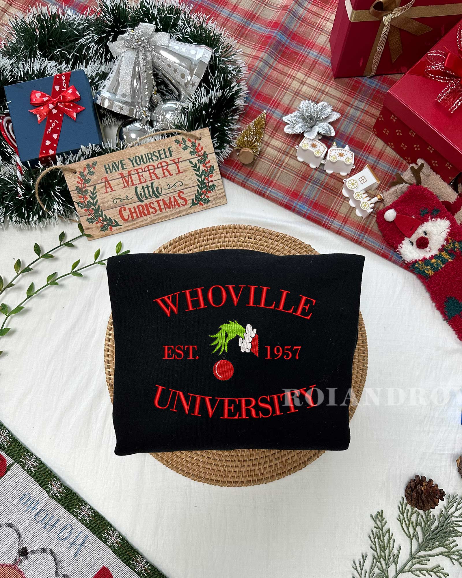 Whoville University Grinch Sweatshirt – Christmas Embroidered Sweatshirt Whoville University Grinch Sweatshirt – Christmas Embroidered Sweatshirt
