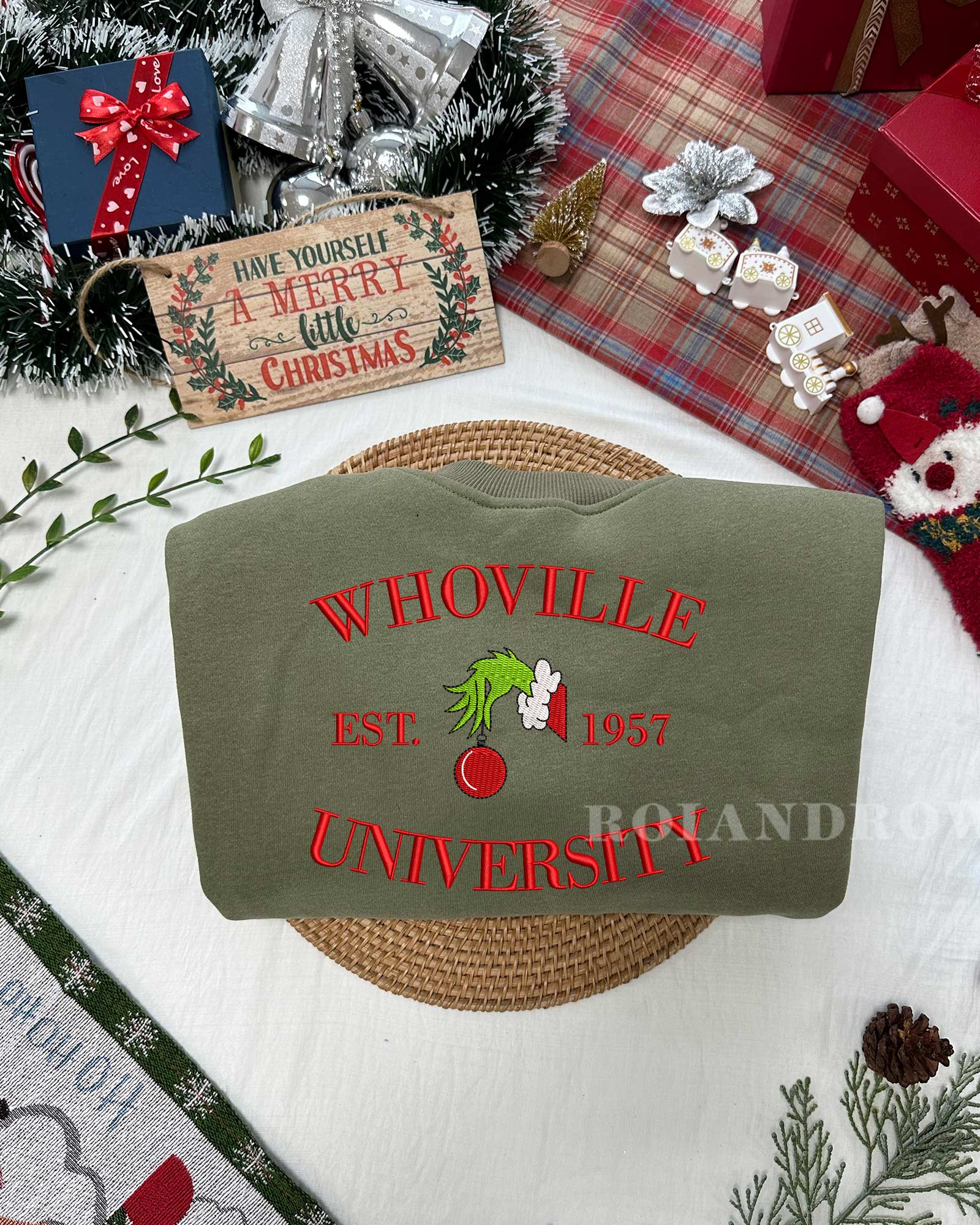 Whoville University Grinch Sweatshirt – Christmas Embroidered Sweatshirt Whoville University Grinch Sweatshirt – Christmas Embroidered Sweatshirt
