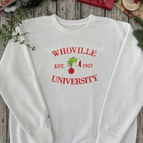 Whoville University Grinch Sweatshirt – Christmas Embroidered Sweatshirt