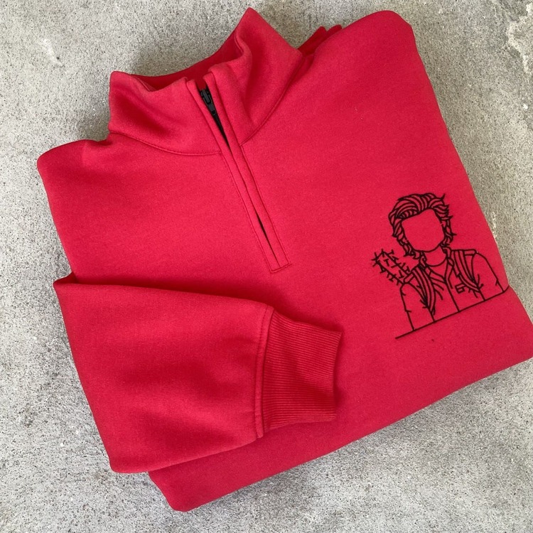 Steve Harrington Embroidered Zip Sweatshirt, Stranger Things Movie Steve Harrington Embroidered Zip Sweatshirt, Stranger Things Movie