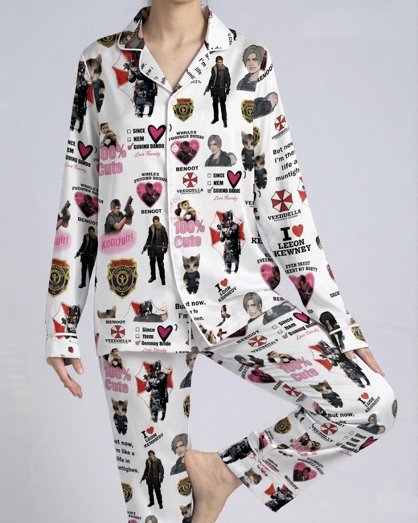 Leon Kennedy Resident Evil Satin Pajamas Set, Resident Evil Leon Kennedy Resident Evil Satin Pajamas Set, Resident Evil