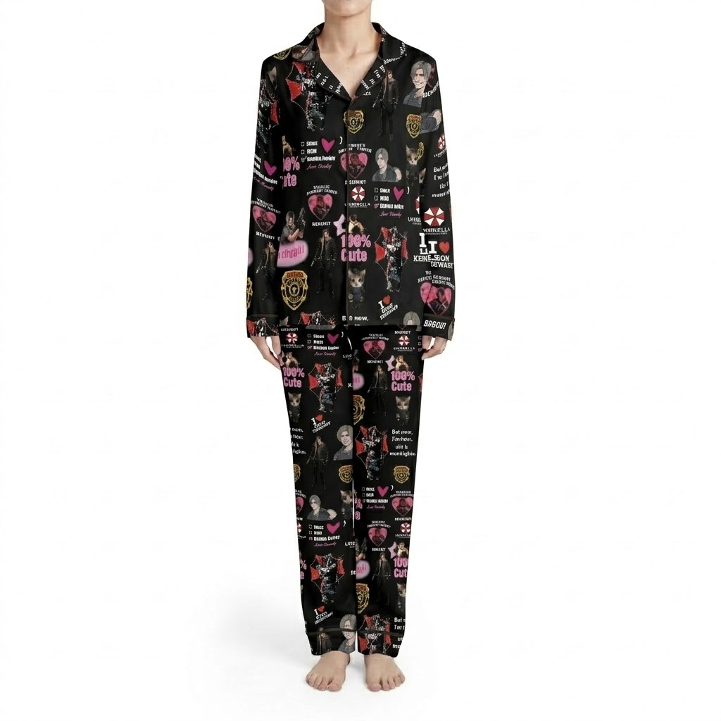 Leon Kennedy Resident Evil Satin Pajamas Set, Resident Evil Leon Kennedy Resident Evil Satin Pajamas Set, Resident Evil