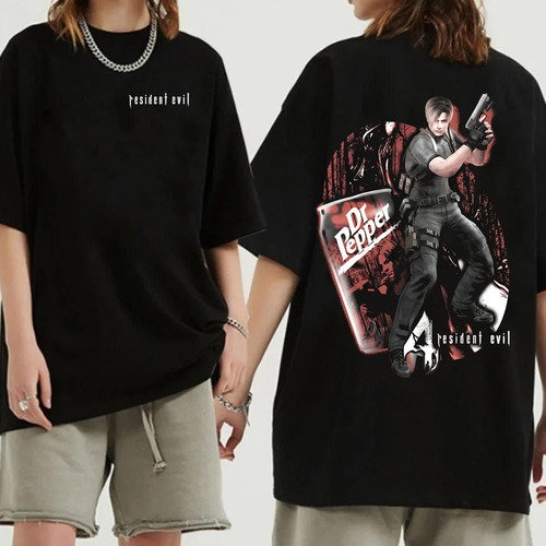 Leon Kennedy Dr Pepper 2 Sides T-Shirt, Resident Evil Leon Kennedy Dr Pepper 2 Sides T-Shirt, Resident Evil