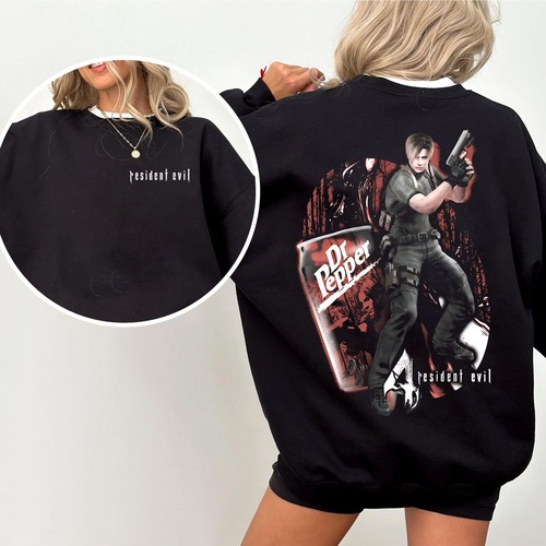 Leon Kennedy Dr Pepper 2 Sides T-Shirt, Resident Evil Leon Kennedy Dr Pepper 2 Sides T-Shirt, Resident Evil