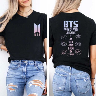 BTS Jungkook V Jin Suga Jimin J-Hope RM 2 Sides T-Shirt