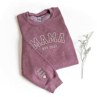 Custom Mama Embroidered Crewneck Sweatshirt Version2, New Mom Outfit, Happy Mother’s Day Gifts