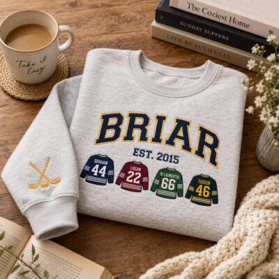 Briar University Hockey Romance Embroidered Sweatshirt, Graham 44 Di Laurentis 66 Crewneck Briar University Hockey Romance Embroidered Sweatshirt, Graham 44 Di Laurentis 66 Crewneck