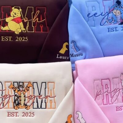Winnite The Pooh Family Embroidered Sweatshirt, T-Shirt, Hoodie