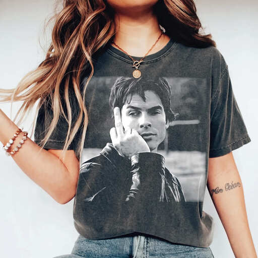 Vintage Damon Salvatore Finger T-Shirt Vintage Damon Salvatore Finger T-Shirt